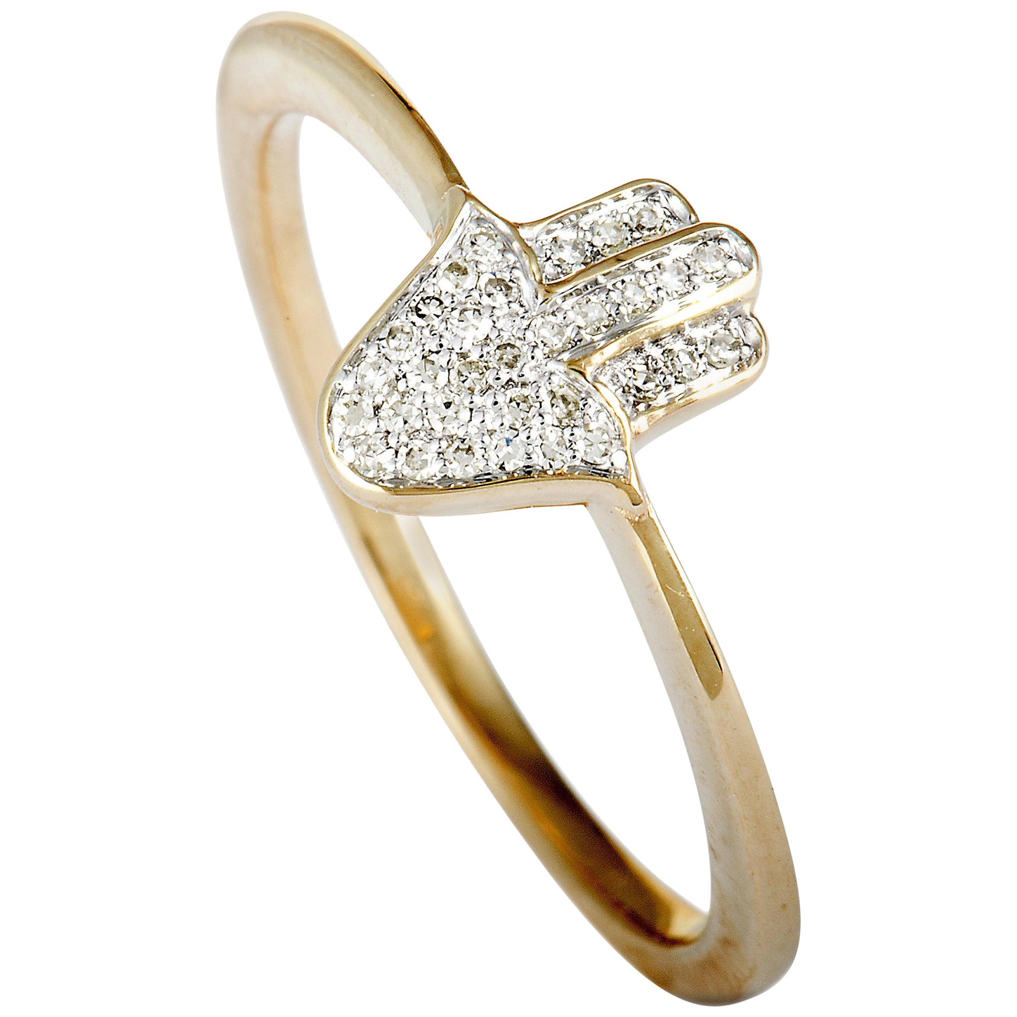 14 Karat Rose Gold Full Diamond Small Hamsa Ring For Sale
