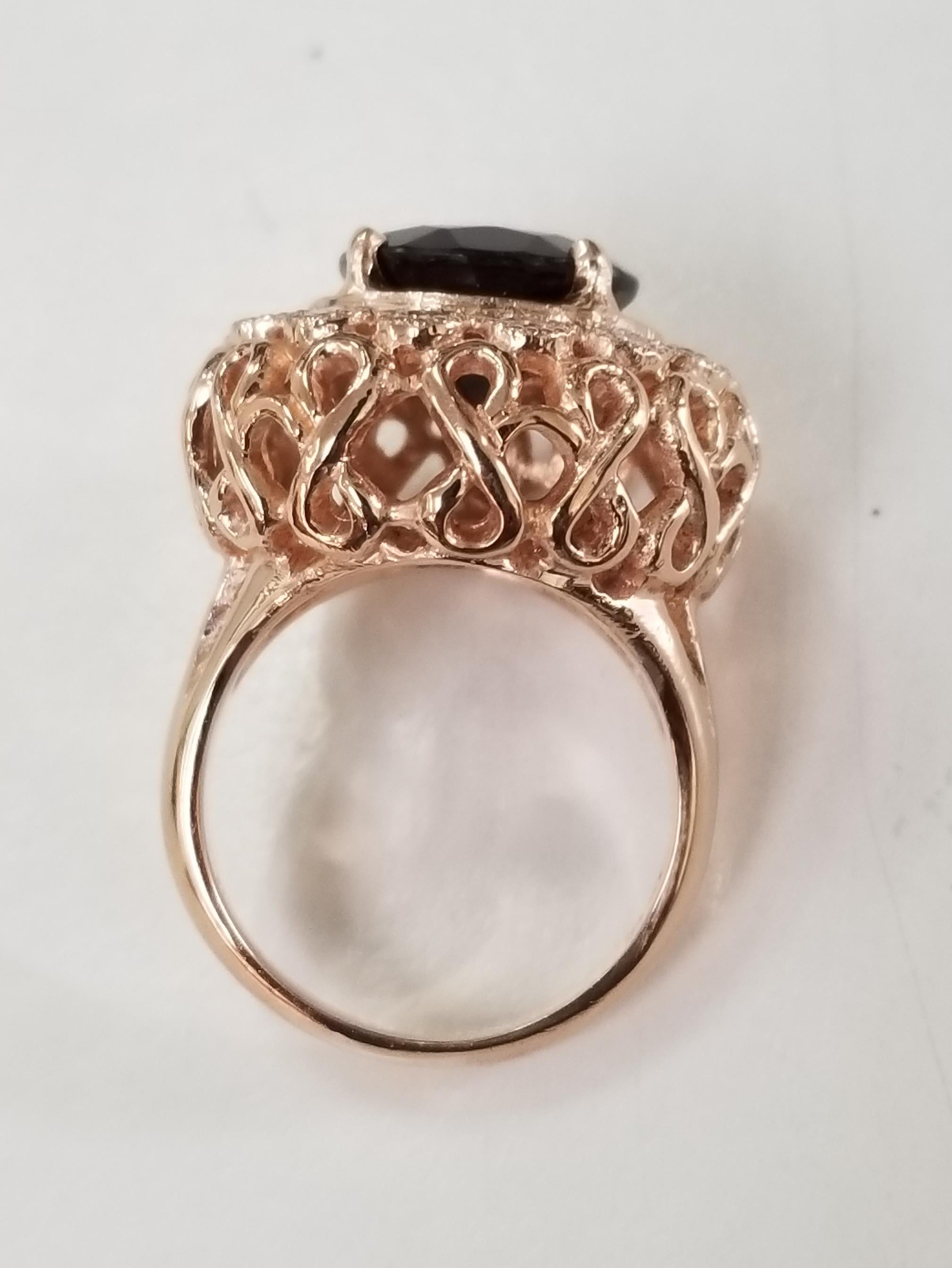 Women's 14 Karat Rose Gold Garnet and Diamond Domed Ring For Sale