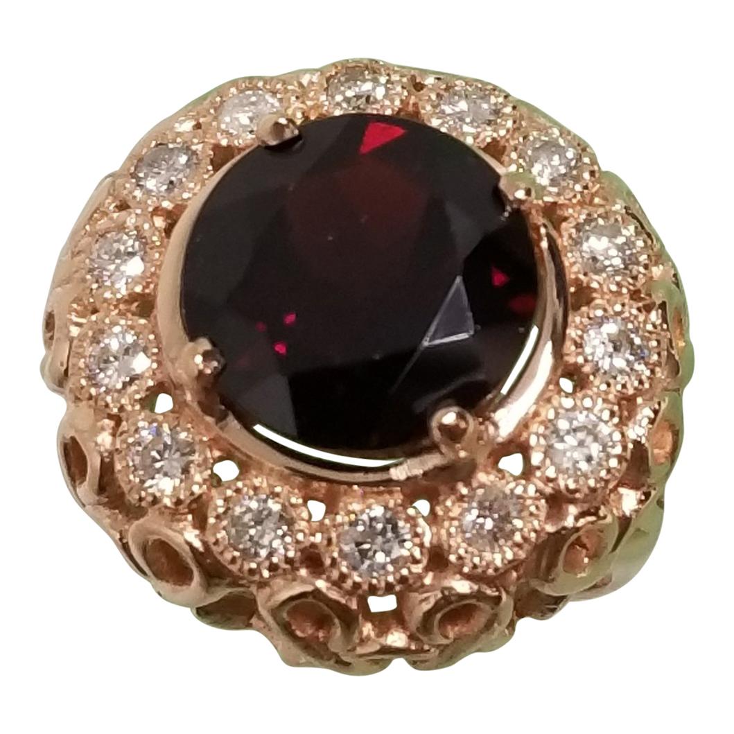 14 Karat Rose Gold Garnet and Diamond Domed Ring For Sale