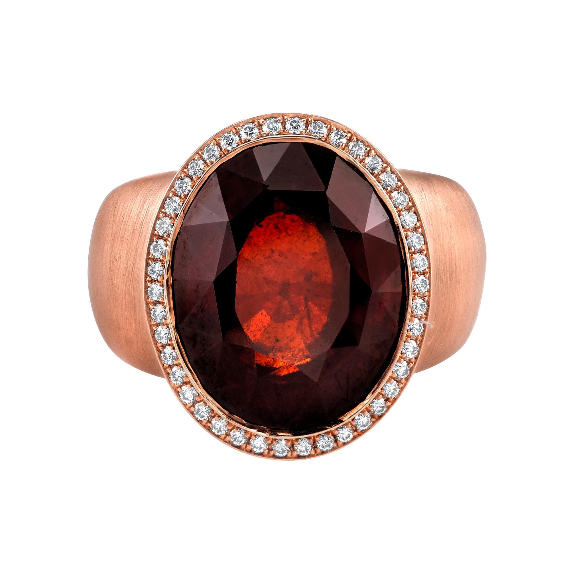 14 Karat Rose Gold Garnet Diamond Fashion Ring For Sale