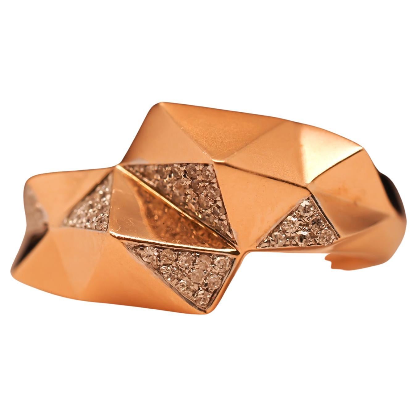 14 Karat Rose Gold Geometric Shape Round Brilliant Diamond Ring For Sale