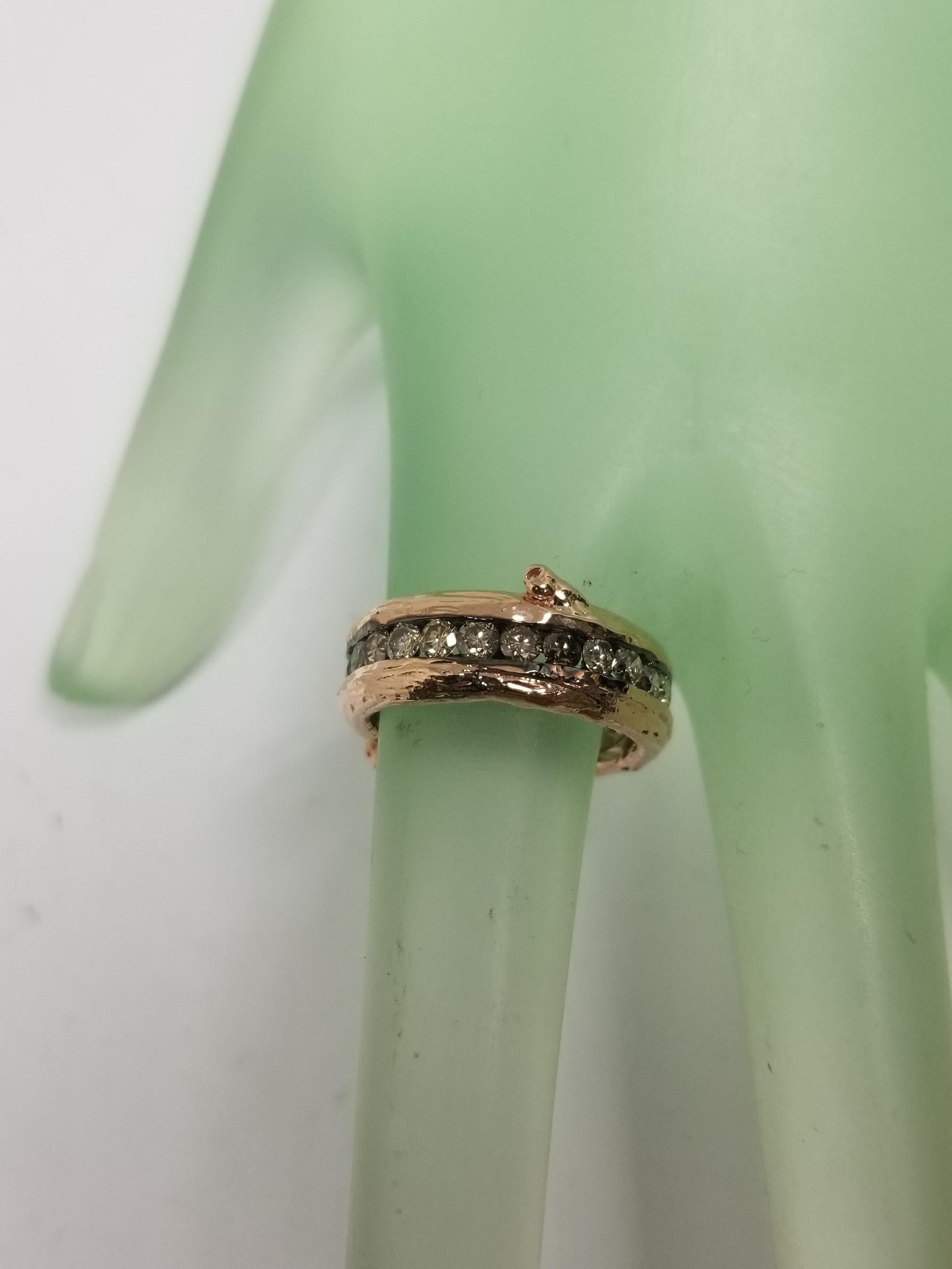 14 Karat Rose Gold Gresha Signature Bark and Diamond Eternity Ring In New Condition For Sale In Los Angeles, CA