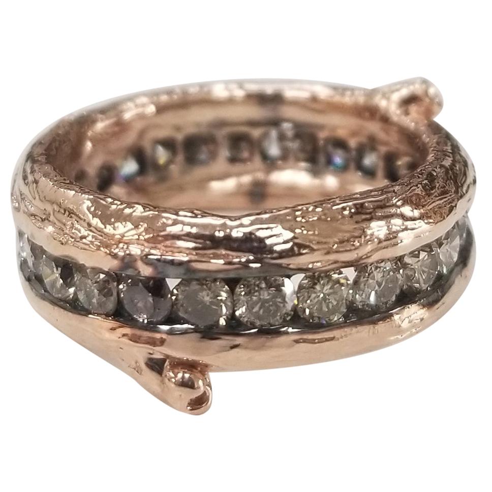 14 Karat Rose Gold Gresha Signature Bark and Diamond Eternity Ring For Sale