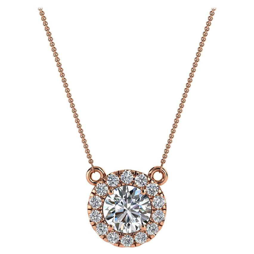 14 Karat Rose Gold Halo Diamond Pendant '1/2 Carat' For Sale