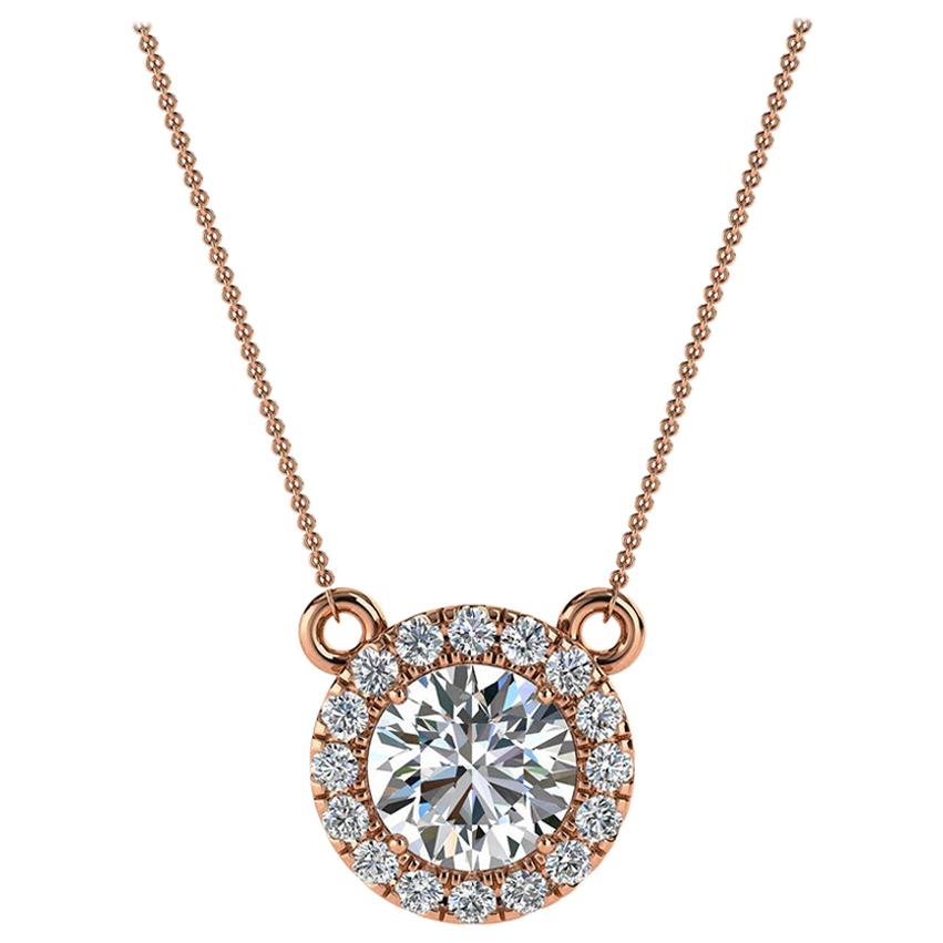 14 Karat Rose Gold Halo Diamond Pendant '3/4 Carat'