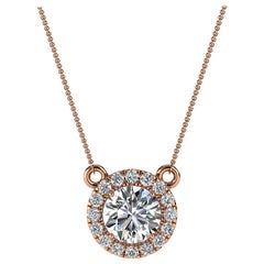 14 Karat Rose Gold Halo Diamond Pendant '3/4 Carat'
