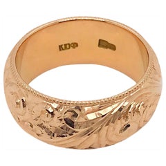 Bague russe gravée à la main en or rose 14 carats