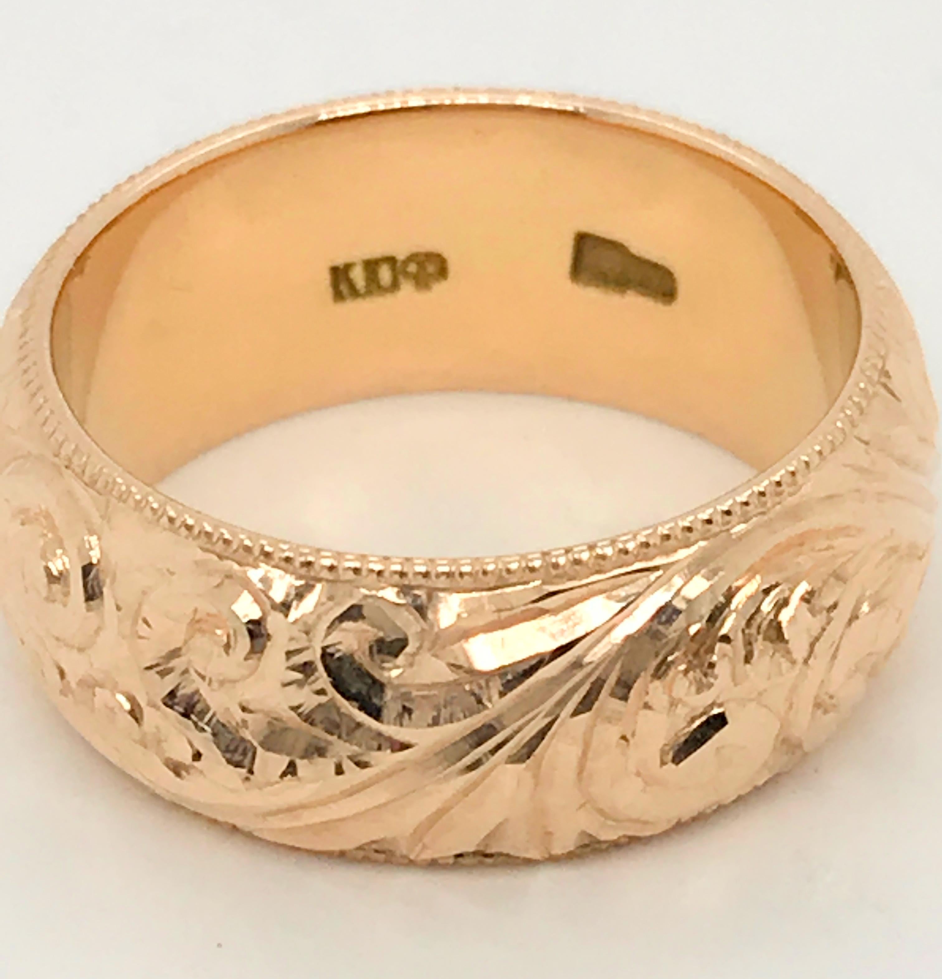 14 Karat Rose Gold Hand Engraved Russian Band Ring 3
