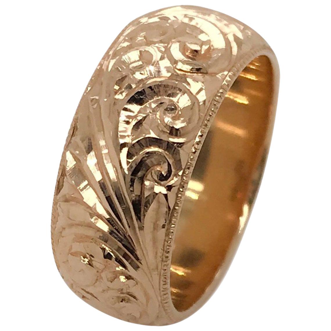 14 Karat Rose Gold Hand Engraved Russian Band Ring