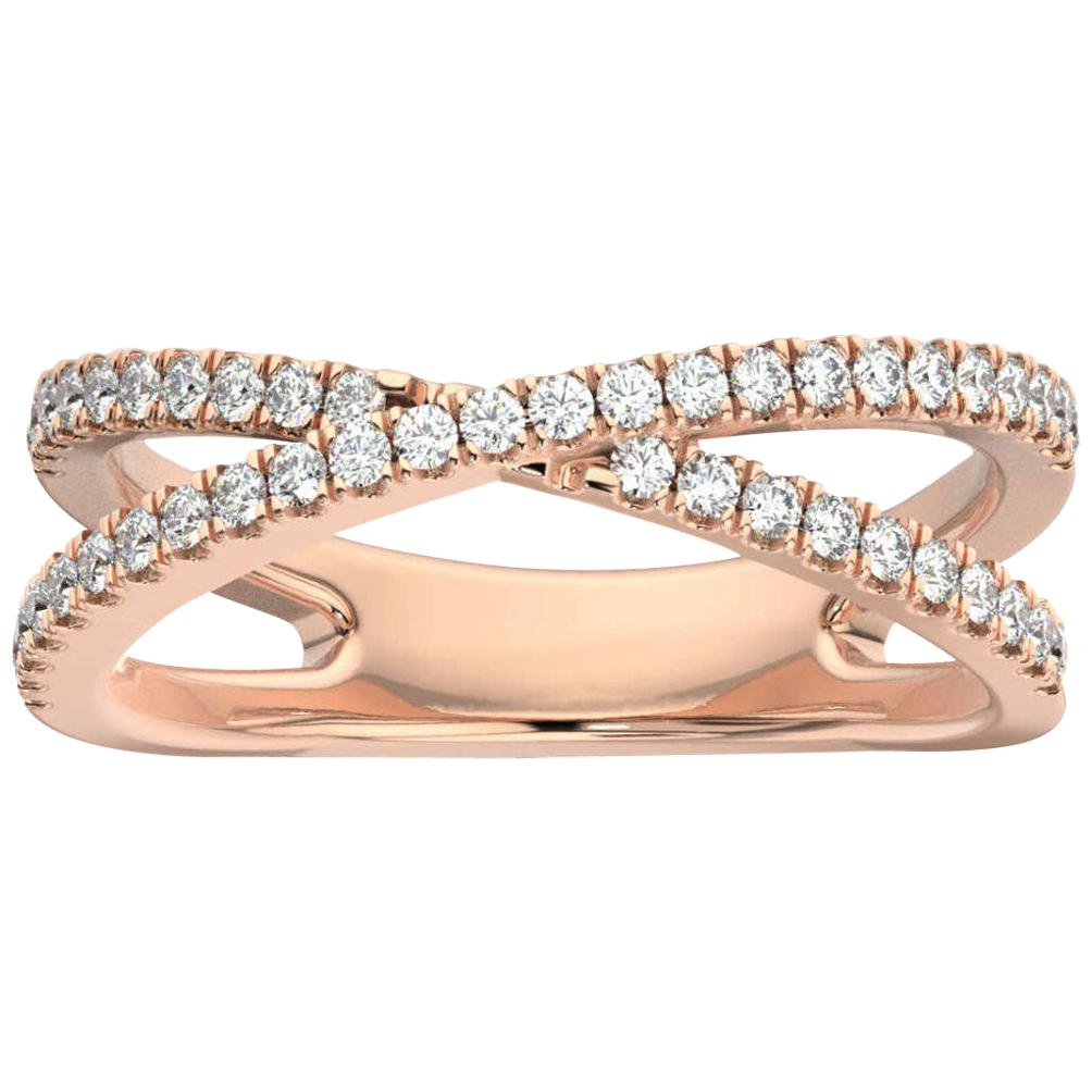 14 Karat Rose Gold Heather 2 Rows Interweave Diamond Ring '1/3 Carat' For Sale
