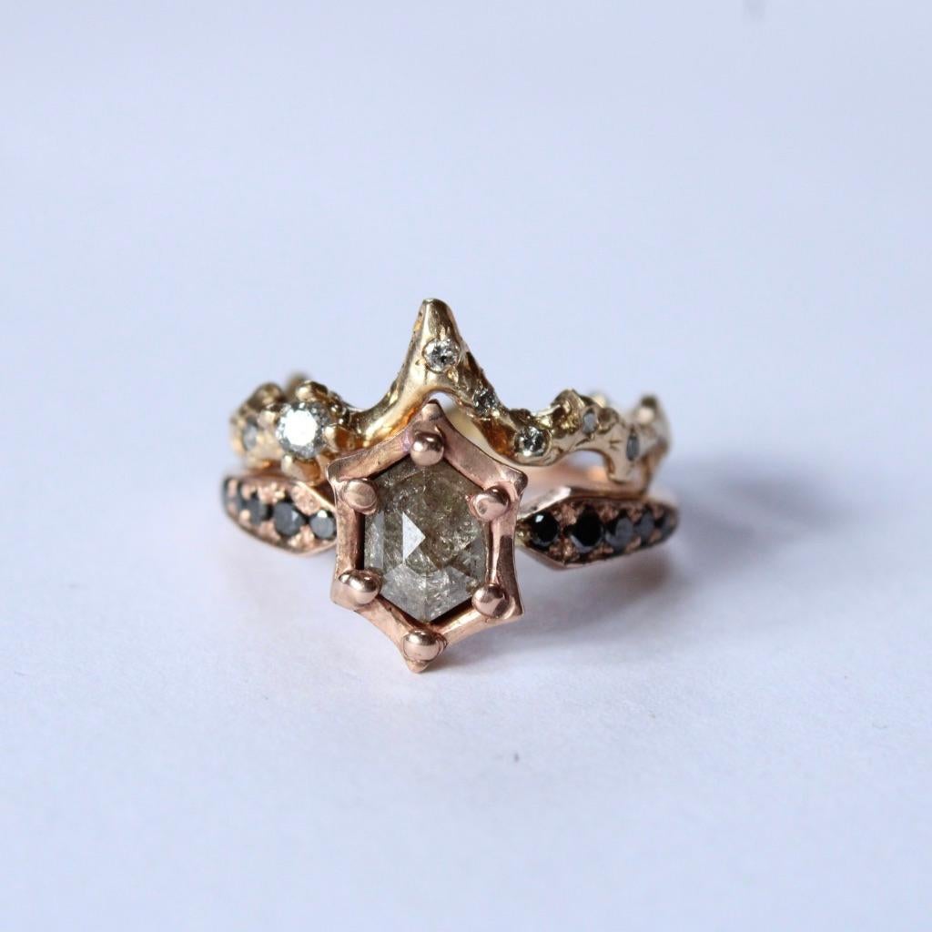 Rose Cut 14 Karat Rose Gold Hexagon Diamond Ring