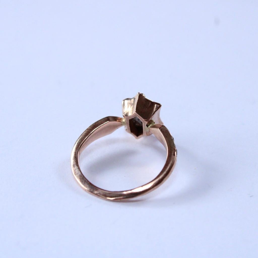 Women's or Men's 14 Karat Rose Gold Hexagon Diamond Ring