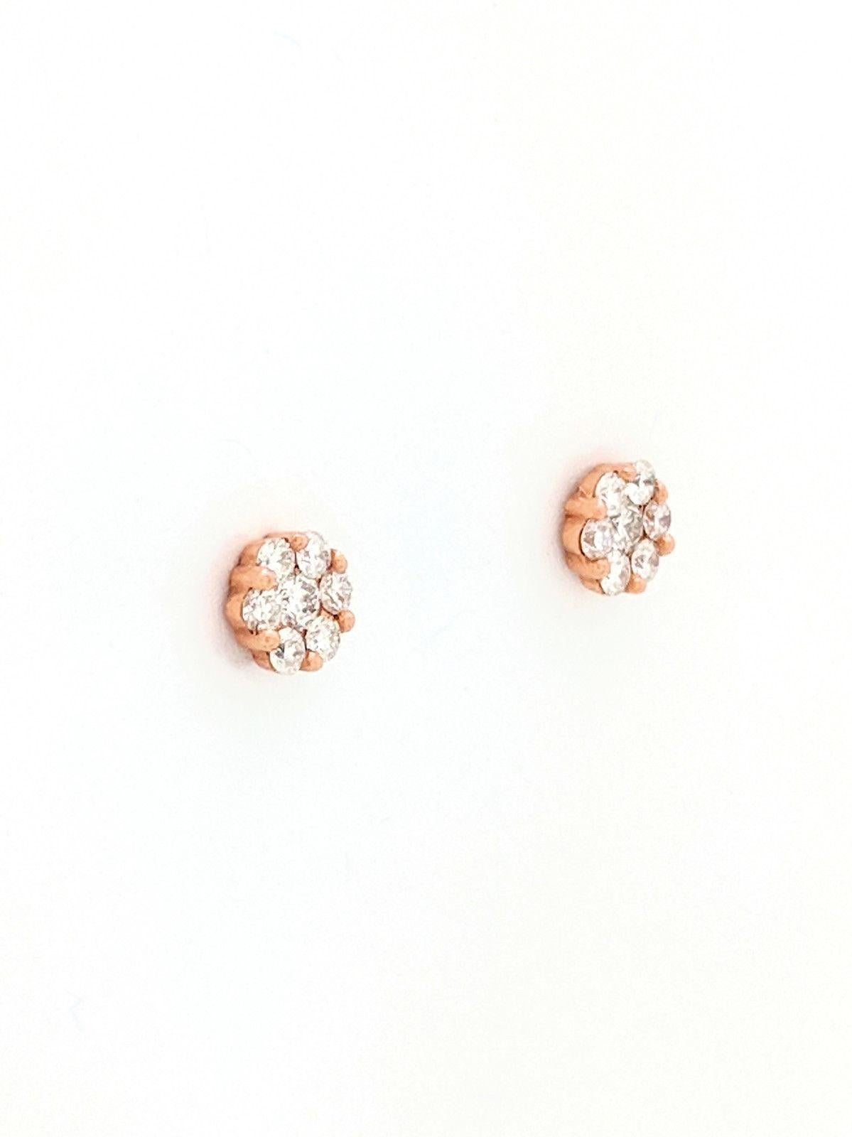 Contemporary 14 Karat Rose Gold Illusion Set Diamond Stud Earrings .50 Carat SI1-G/H