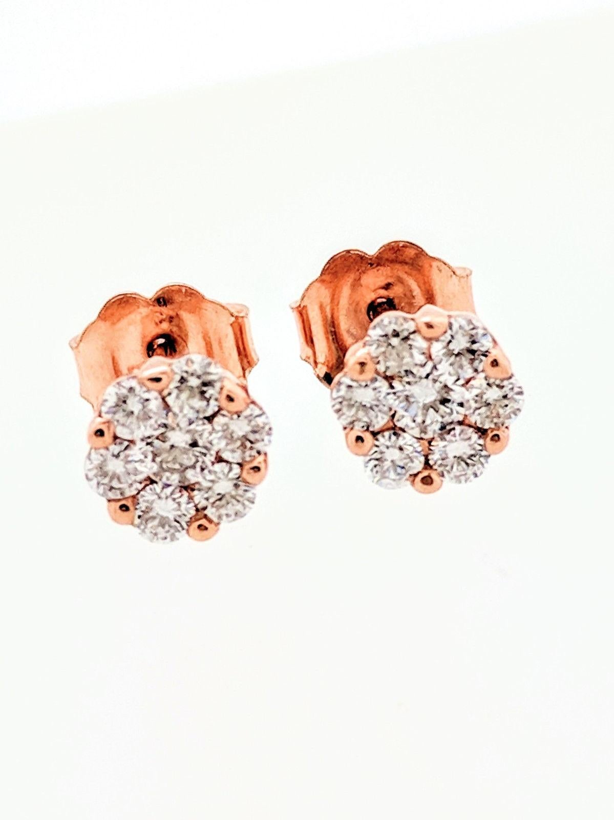 14 Karat Rose Gold Illusion Set Diamond Stud Earrings .50 Carat SI1-G/H In Excellent Condition In Gainesville, FL