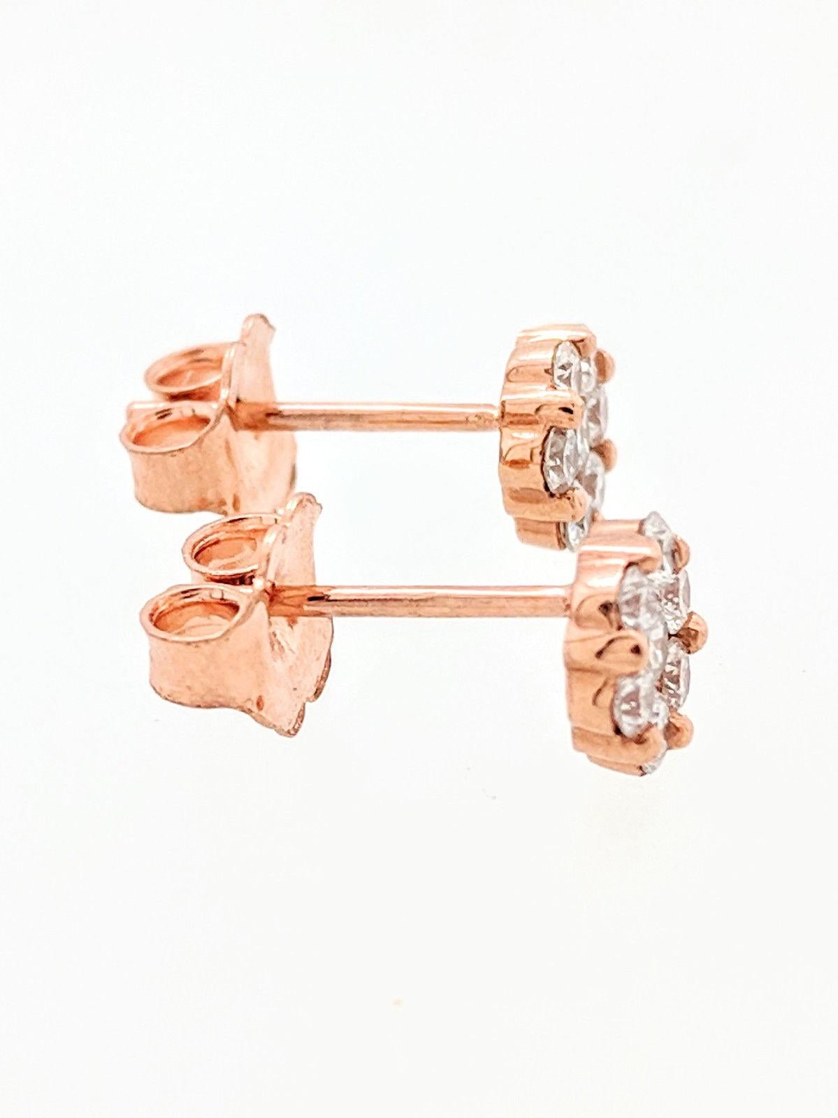 14 Karat Rose Gold Illusion Set Diamond Stud Earrings .50 Carat SI1-G/H 1