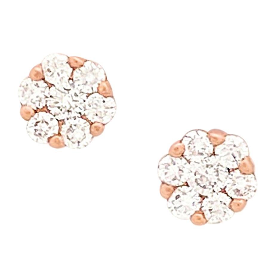 14 Karat Rose Gold Illusion Set Diamond Stud Earrings .50 Carat SI1-G/H