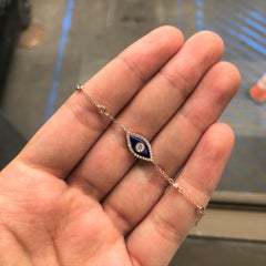 14 Karat Rose Gold Lapis Lazuli and 0.19 Carat Diamond Evil Eye Bracelet
