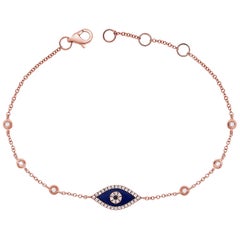 Bracelet Evil Eye en or rose 14 carats, lapis-lazuli et diamants 0,19 carat