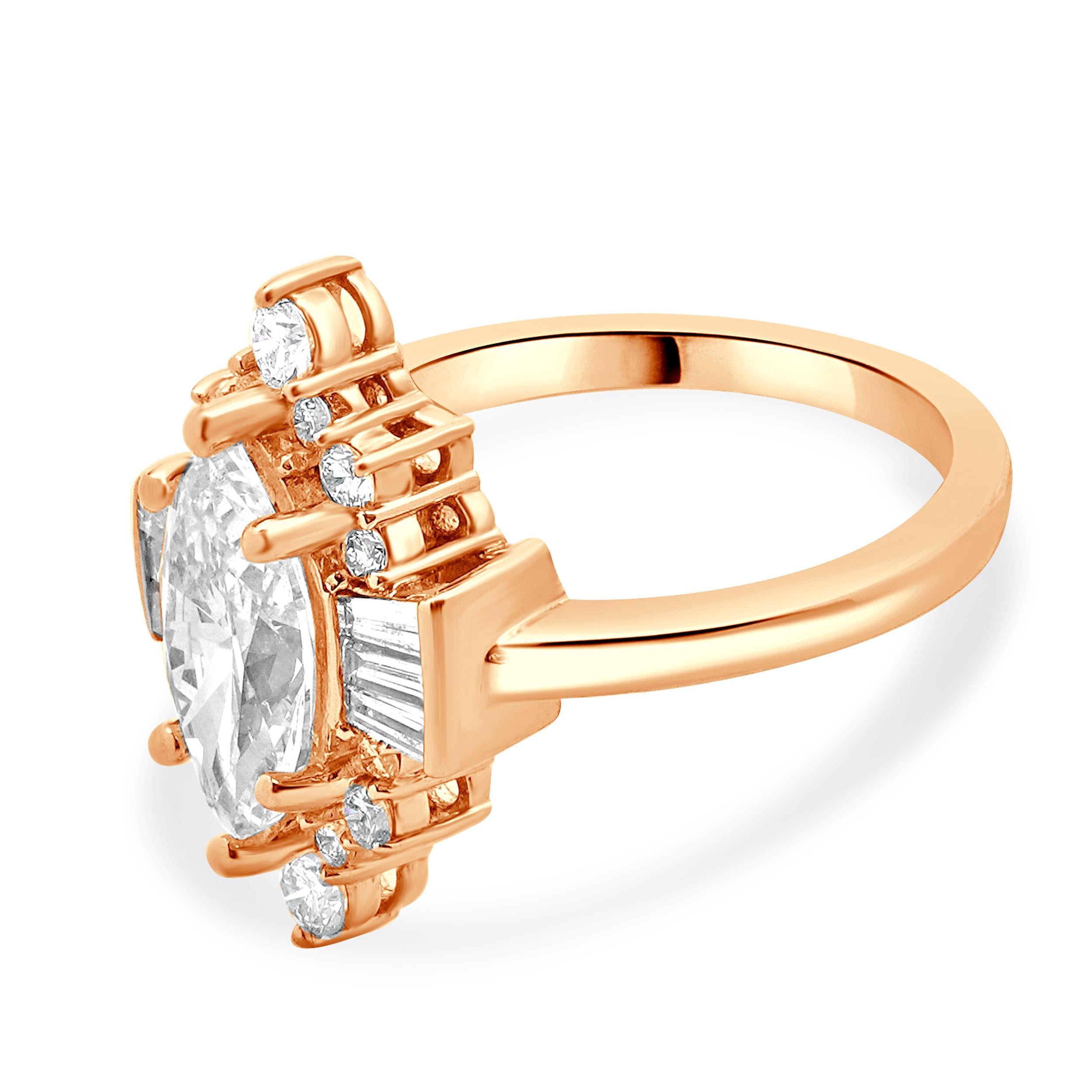 Bague de fiançailles en or rose 14 carats avec diamant taille marquise Excellent état - En vente à Scottsdale, AZ