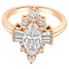 Verlobungsring aus 14 Karat Roségold mit Diamanten im Marquise-Schliff