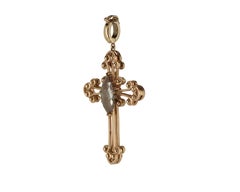 14 Karat Rose Gold, Marquise Cut Rustic Diamond Cross Pendant Enhancer