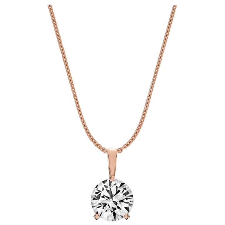 14 Karat Rose Gold Martini 3 Prongs Natural Diamond Pendant '1 Carat' For Sale