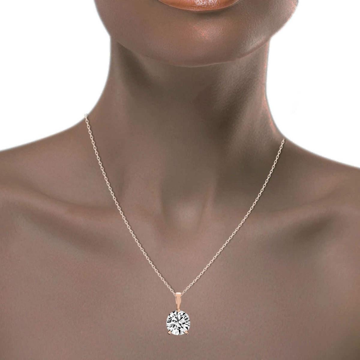 14 Karat Rose Gold Martini 3 Prongs Natural Diamond Pendant '2 Carat' In New Condition For Sale In San Francisco, CA