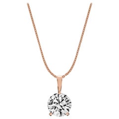 14 Karat Rose Gold Martini 3 Prongs Natural Diamond Pendant '2 Carat'