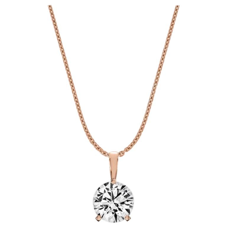 14 Karat Rose Gold Martini 3 Prongs Natural Diamond Pendant '3/4 Carat' For Sale