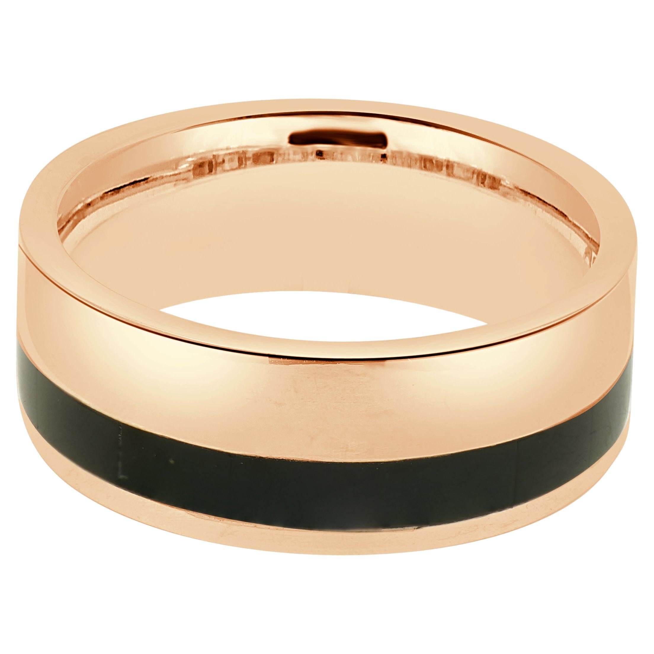 14 Karat Rose Gold Herrenring mit schwarzem Onyx Inlay im Angebot
