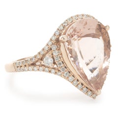 14 Karat Rose Gold Morganite and Diamond Pear Ring