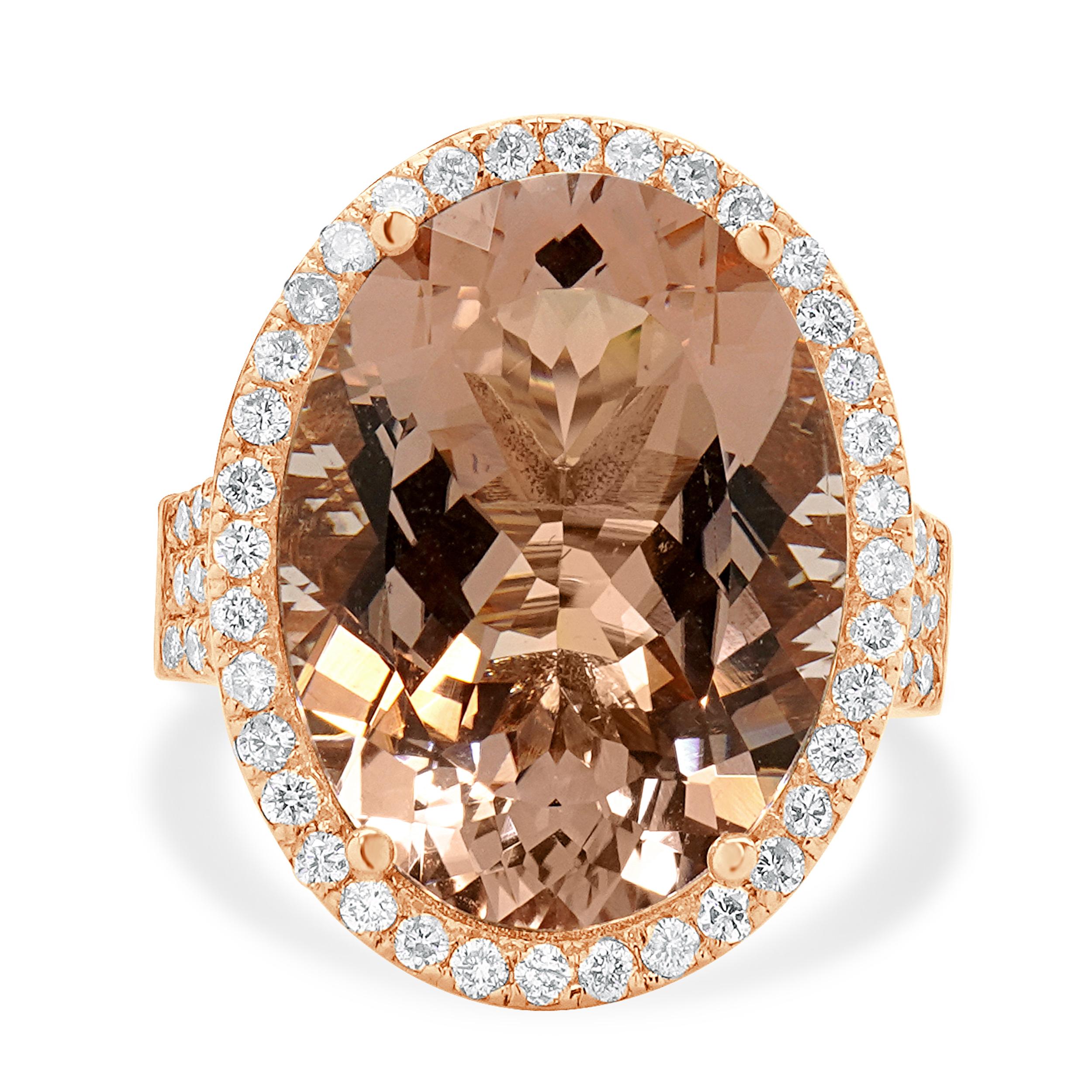 Anello in oro rosa 14 carati con morganite e diamanti In condizioni ottime in vendita a Scottsdale, AZ