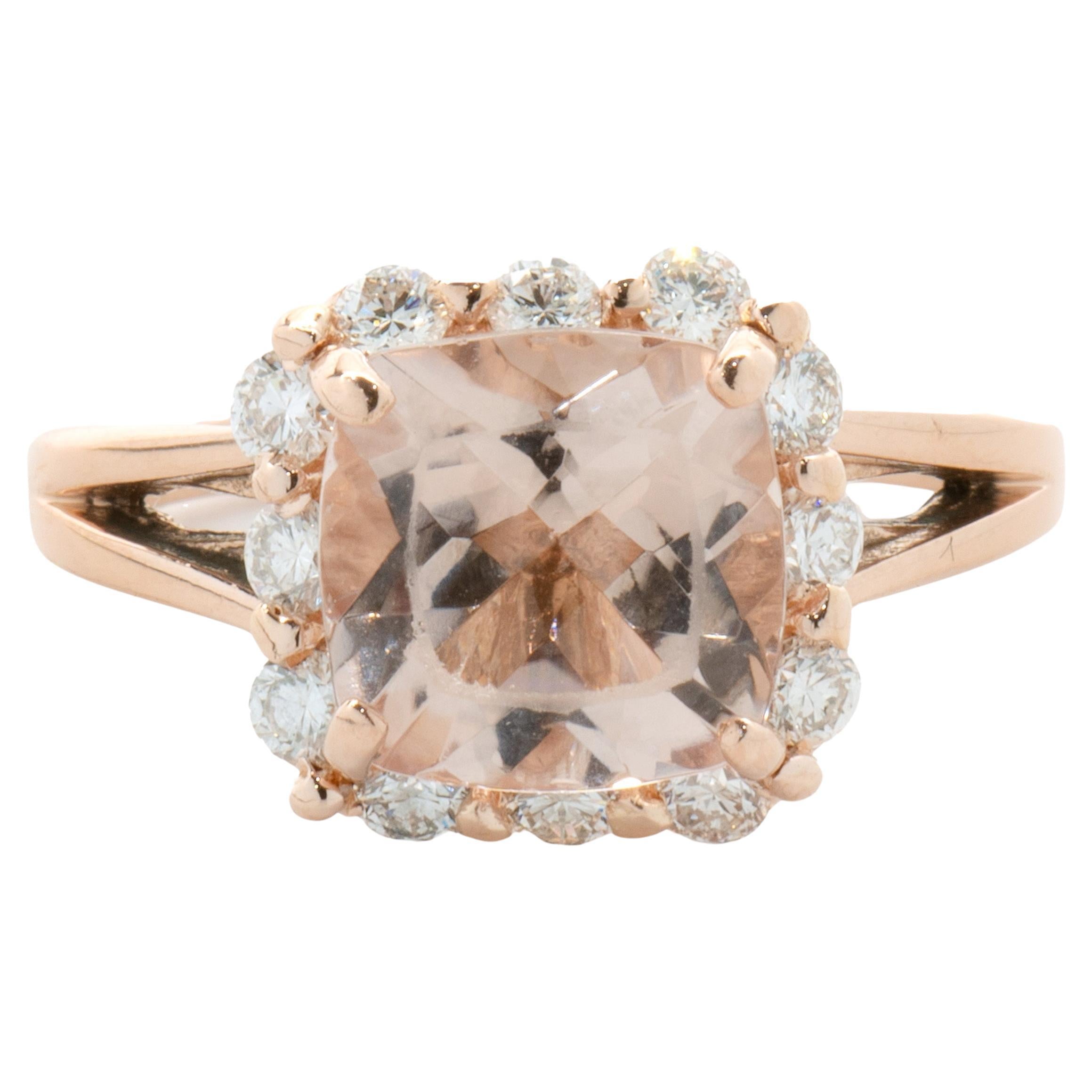 14 Karat Rose Gold Morganite and Diamond Ring For Sale at 1stDibs
