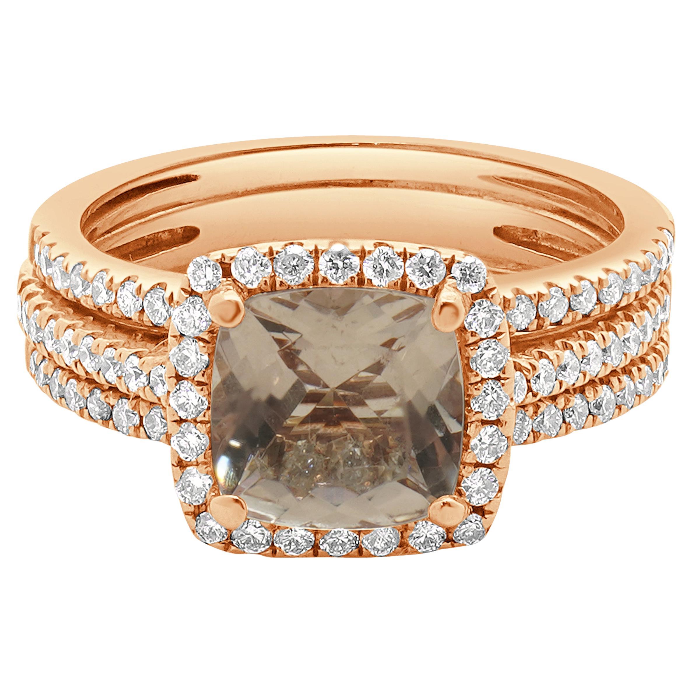 Anello in oro rosa 14 carati con morganite e diamanti