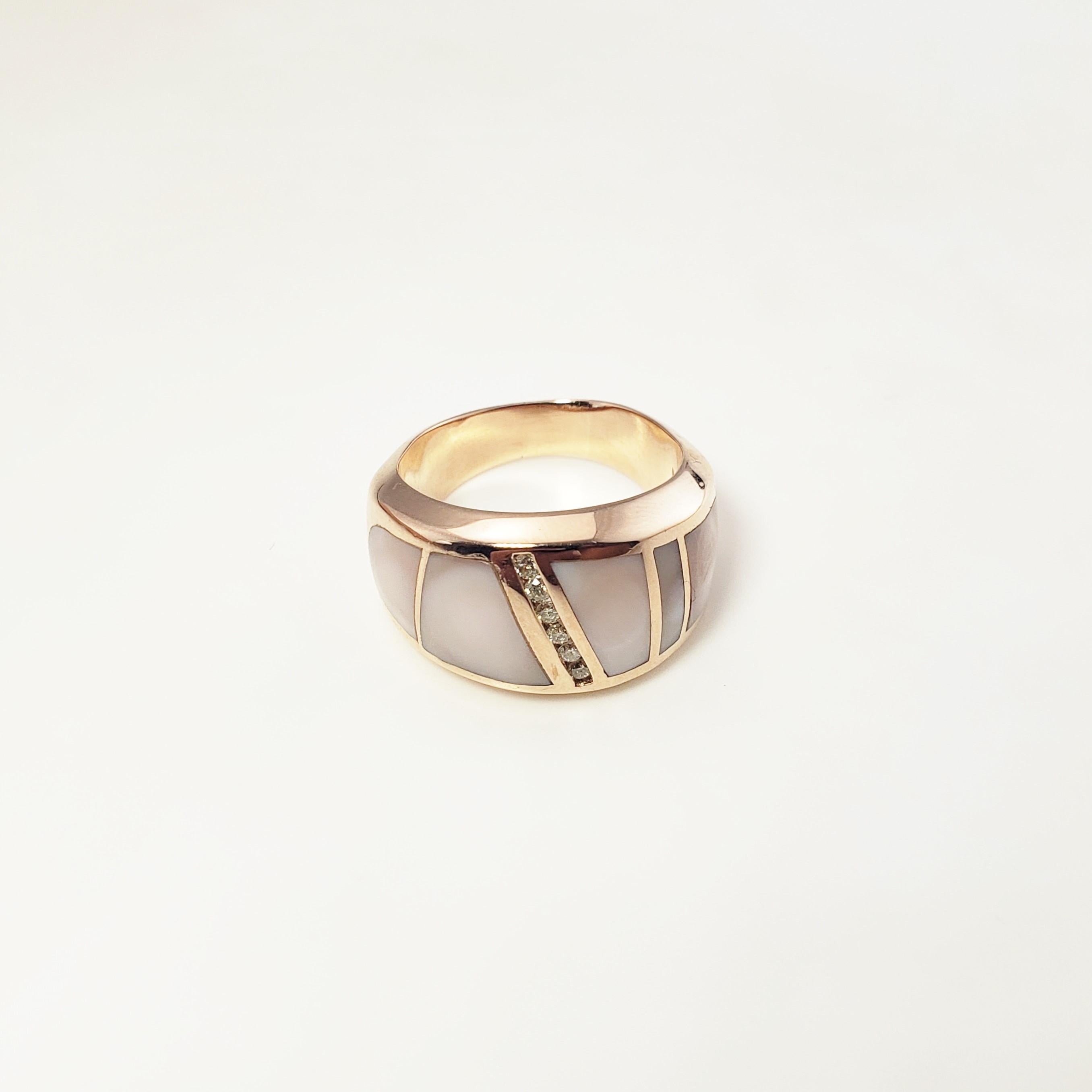 14 Karat Rose Gold Mother of Pearl and Diamond Ring For Sale 1