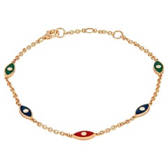 Pulsera Mal de Ojo con Esmalte Multicolor de Oro Rosa de 14 Kilates