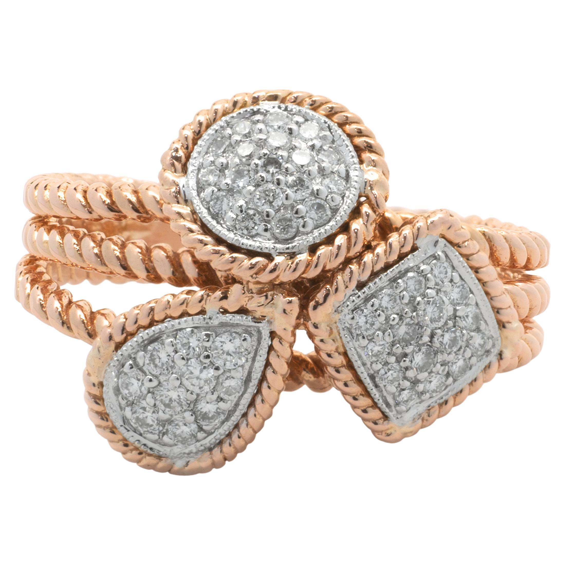 14 Karat Rose Gold Multi Shape Diamond Cluster Ring For Sale