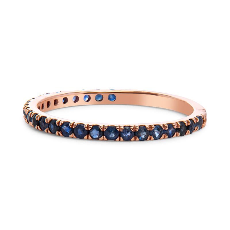 Round Cut 14 Karat Rose Gold Natural Blue Sapphire Stacking Band For Sale