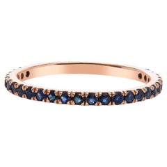 Bracelet empilable en or rose 14 carats avec saphir bleu naturel 