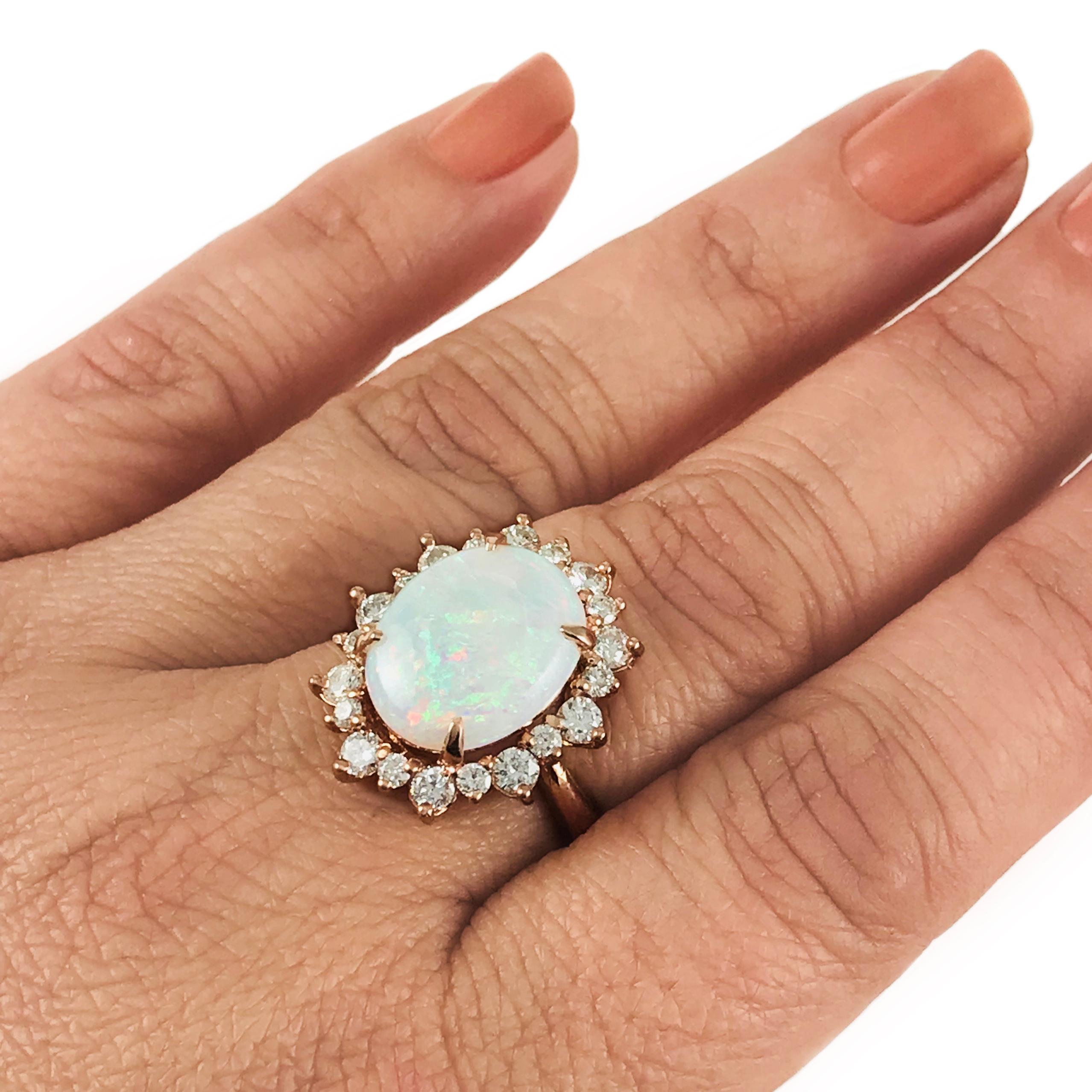 Contemporary Rose Gold Natural Opal Diamond Ring For Sale
