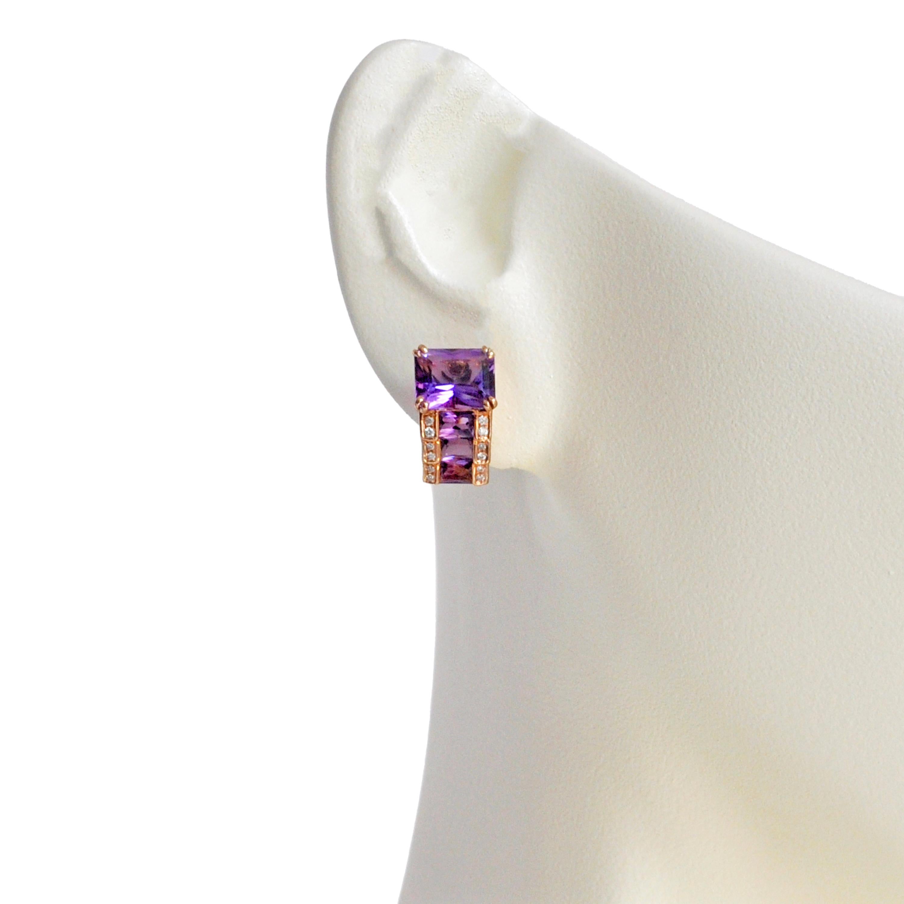 14 karat rose gold amethyst step design stylish stud earrings

A perfect blend of elegance and sophistication, these exquisite amethyst earrings are absolutely gorgeous.

These earrings feature a stunning octagon-cut amethyst stone at the center,