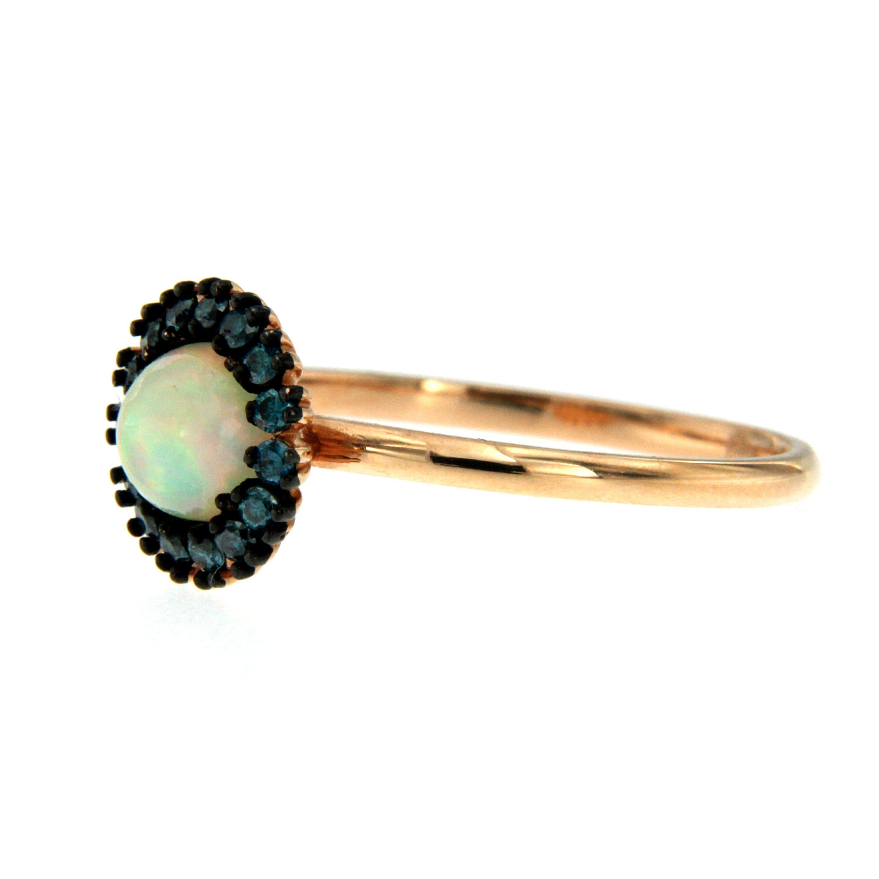 Mixed Cut 14 Karat Rose Gold Opal Colored Diamond Ring