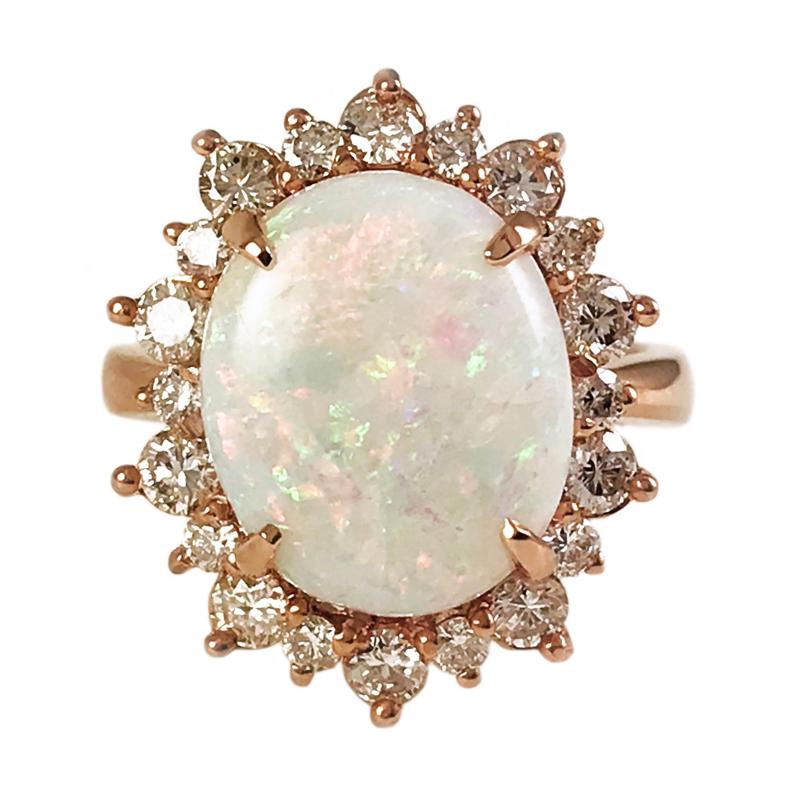 Rose Gold Natural Opal Diamond Ring For Sale