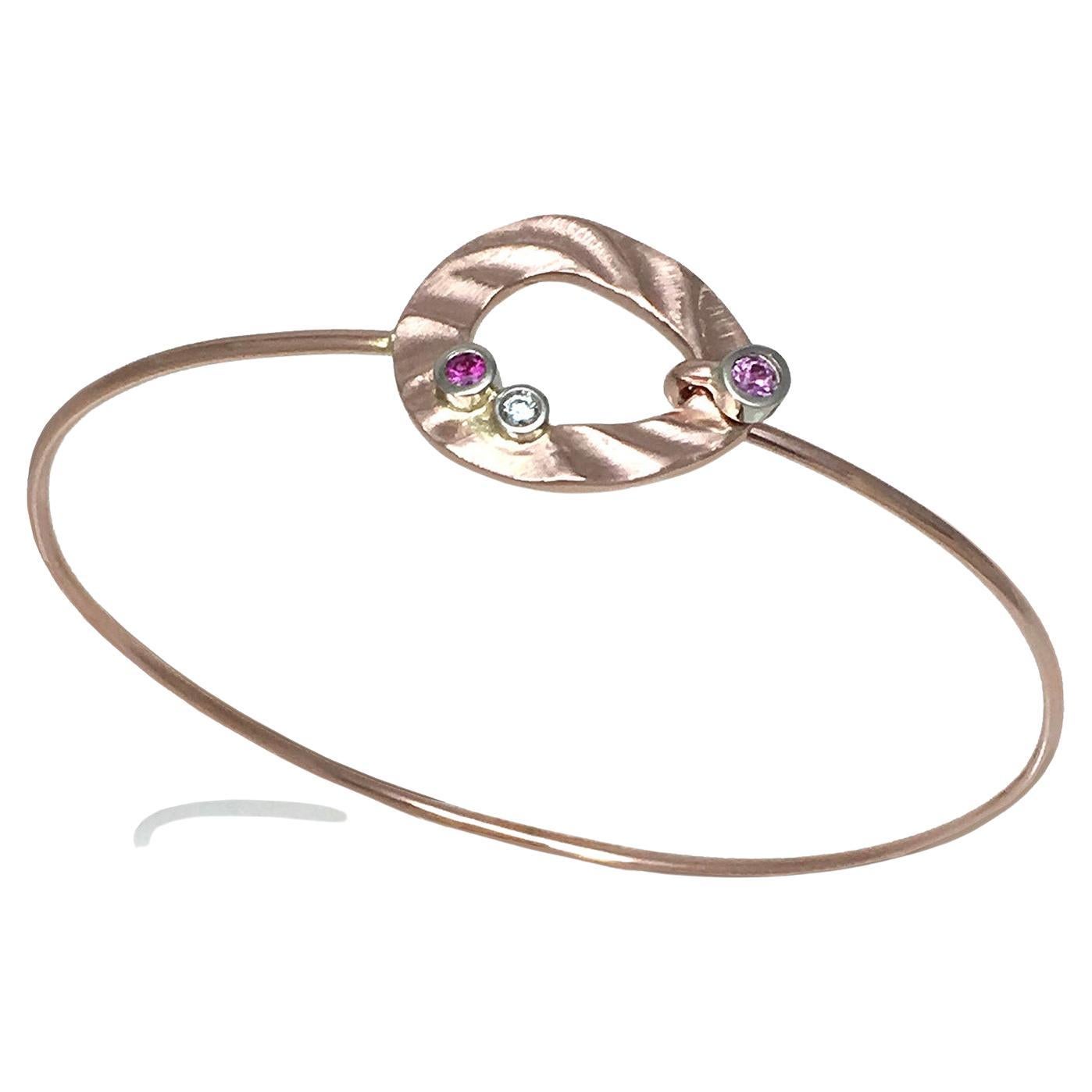 14 Karat Rose Gold Open Pebble Bracelet with Sapphires and Diamond Accents -  