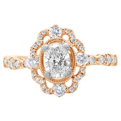 14 Karat Rose Gold Oval Cut Diamond Engagement Ring