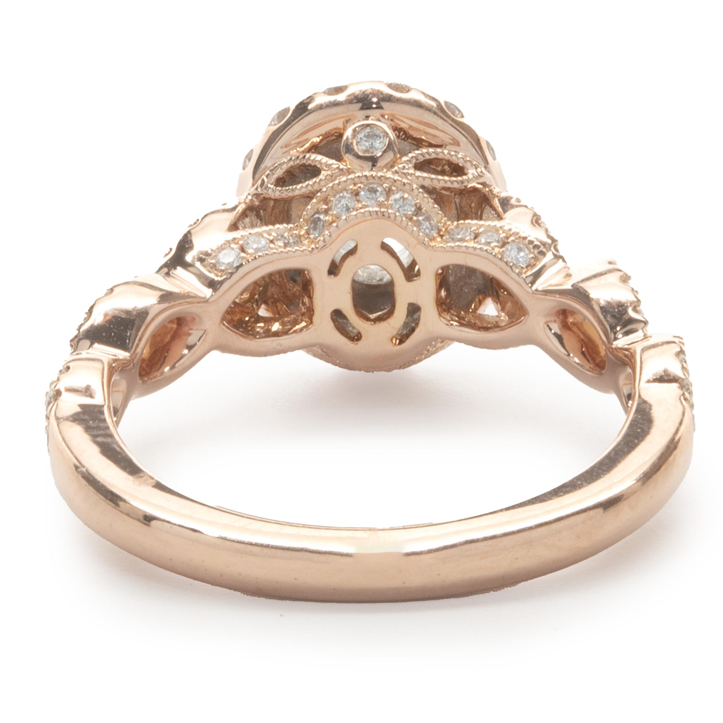 Oval Cut 14 Karat Rose Gold Oval Diamond Engagement Ring For Sale