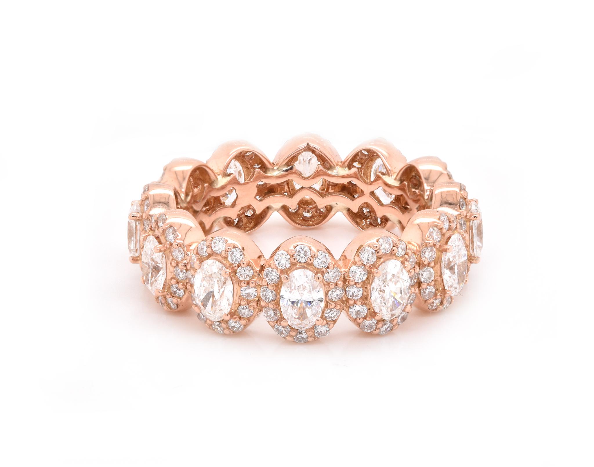 14 Karat Rose Gold Oval Diamond Halo Eternity Band In Excellent Condition In Scottsdale, AZ