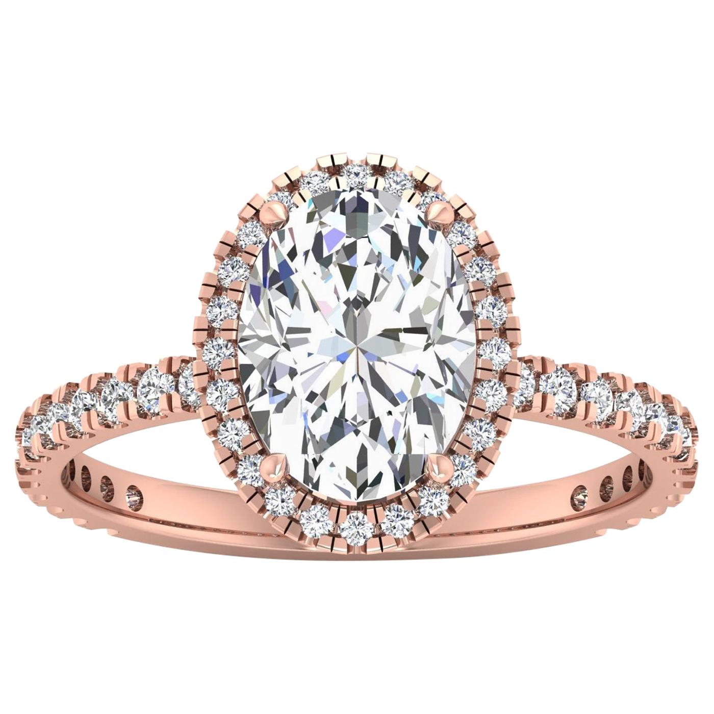 For Sale:  14 Karat Rose Gold Oval Diamond Halo Pavé 2 Carat Center 
2.4 Carat
 I SI1 GIA