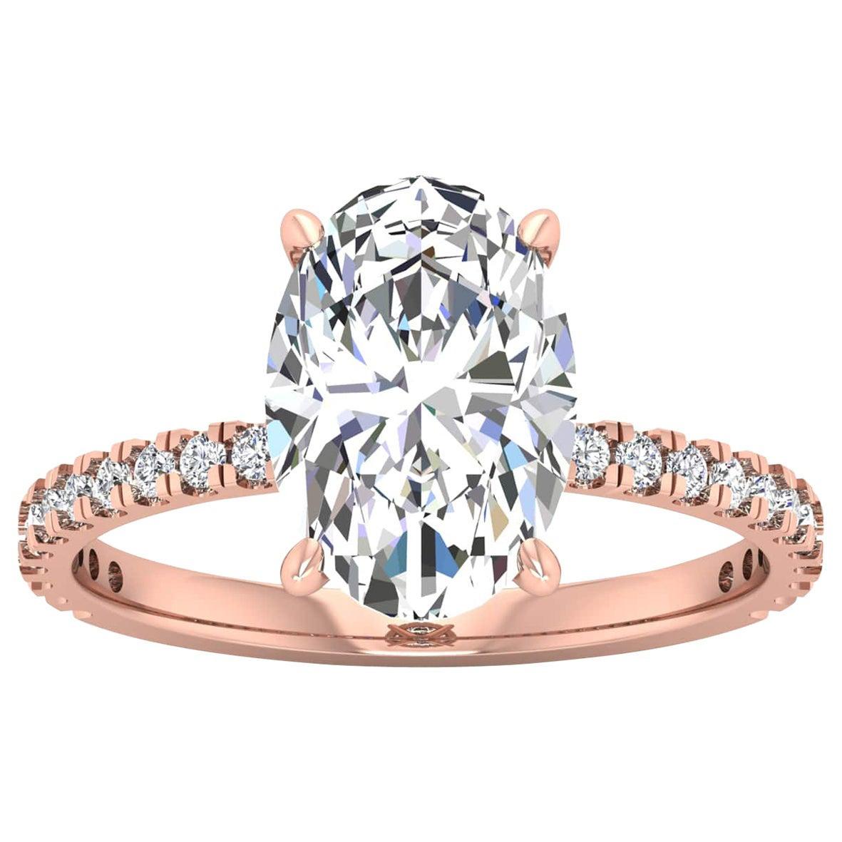 For Sale:  14 Karat Rose Gold Oval Diamond with Pavé 2.5 Carat Center '2.8 Carat' L SI2 GIA