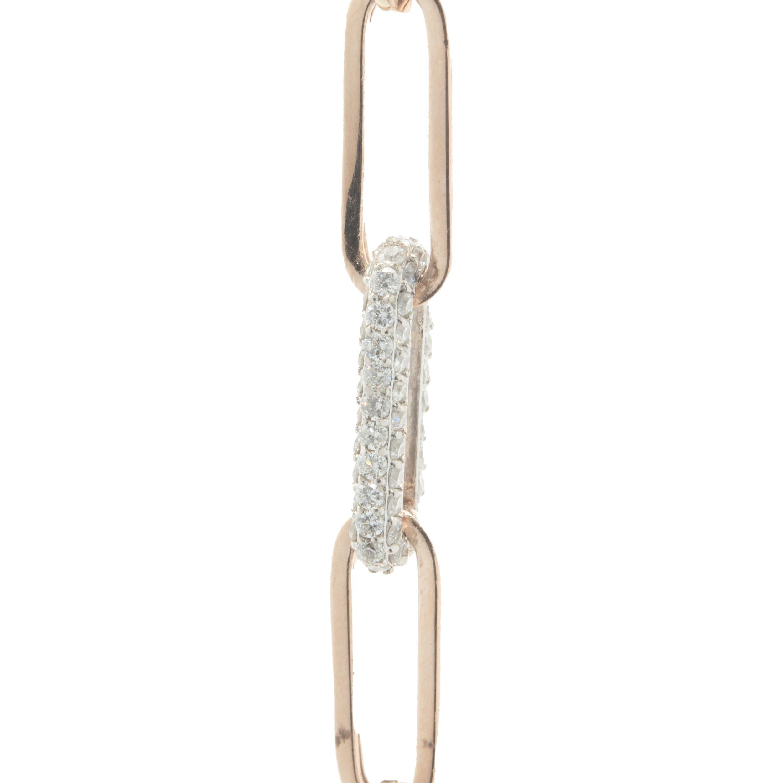 14 karat Rose Gold Paperclip Bracelet with Pave Diamond Paperclip Centerpiece In Excellent Condition For Sale In Scottsdale, AZ